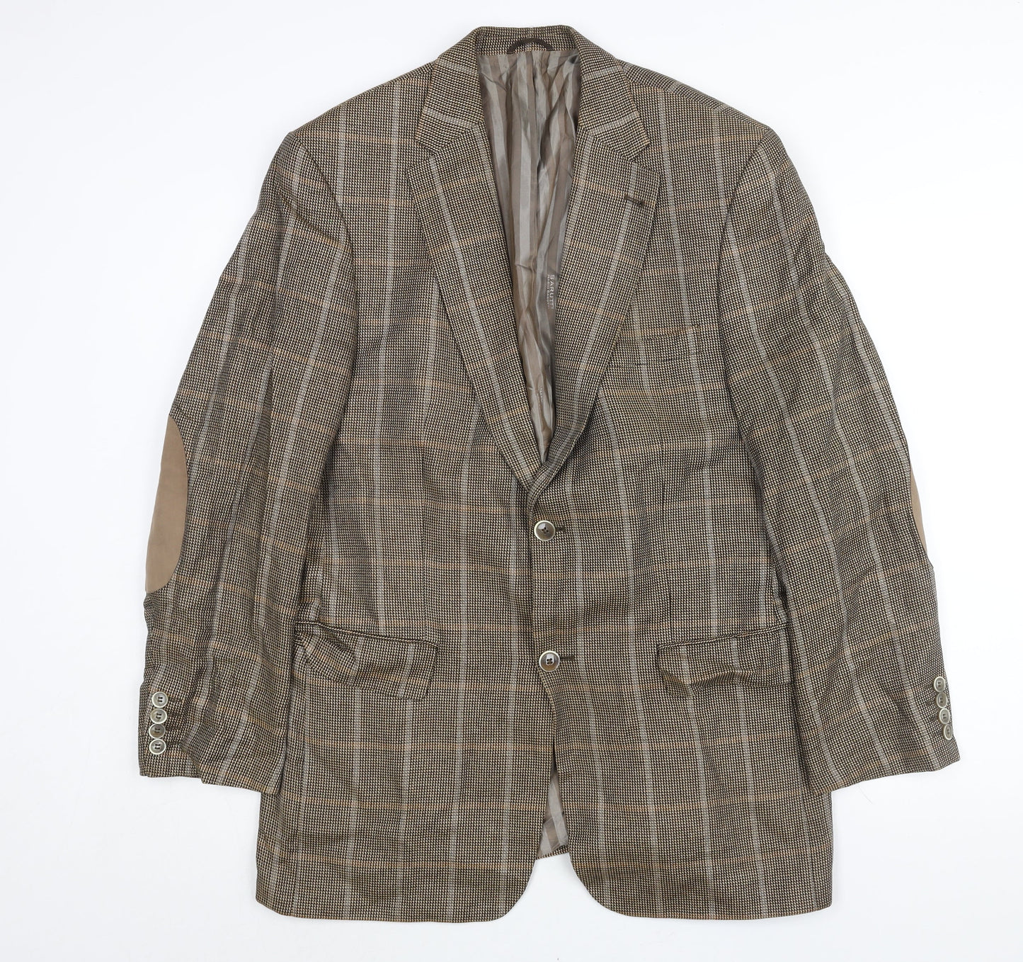 BARUTTI Mens Brown Check Wool Jacket Suit Jacket Size 44 Regular - Elbow Pads