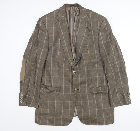 BARUTTI Mens Brown Check Wool Jacket Suit Jacket Size 44 Regular - Elbow Pads