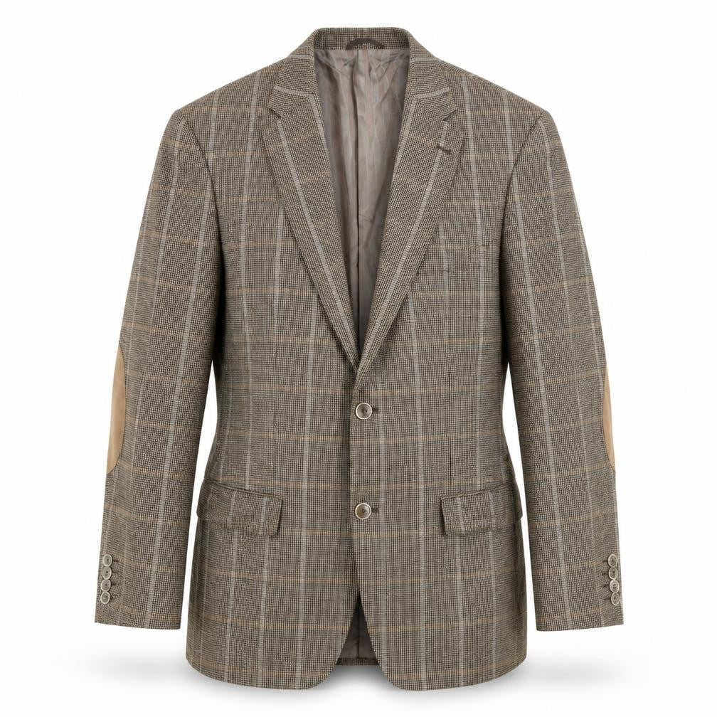 BARUTTI Mens Brown Check Wool Jacket Suit Jacket Size 44 Regular - Elbow Pads