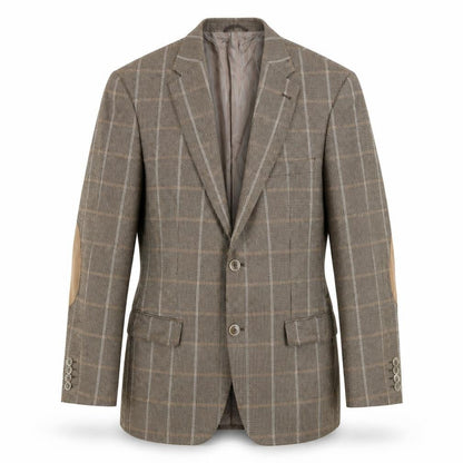 BARUTTI Mens Brown Check Wool Jacket Suit Jacket Size 44 Regular - Elbow Pads