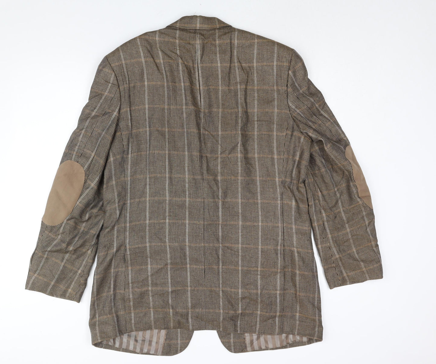 BARUTTI Mens Brown Check Wool Jacket Suit Jacket Size 44 Regular - Elbow Pads