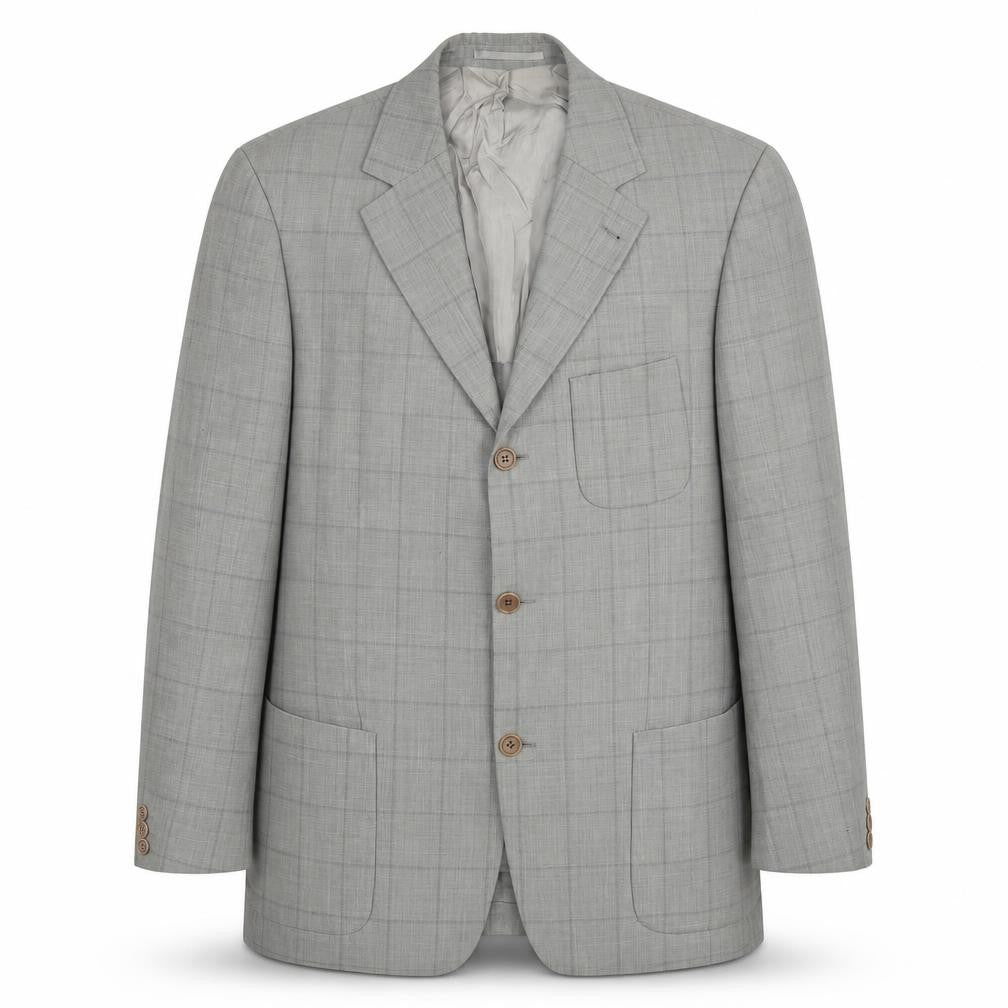 BOSS Mens Grey Check Wool Jacket Suit Jacket Size 44 Regular