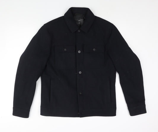 Marks and Spencer Mens Blue Pea Coat Coat Size M Button