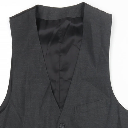 Close-up detail of ASOS men’s grey polyester jacket suit waistcoat, size 40, regular
