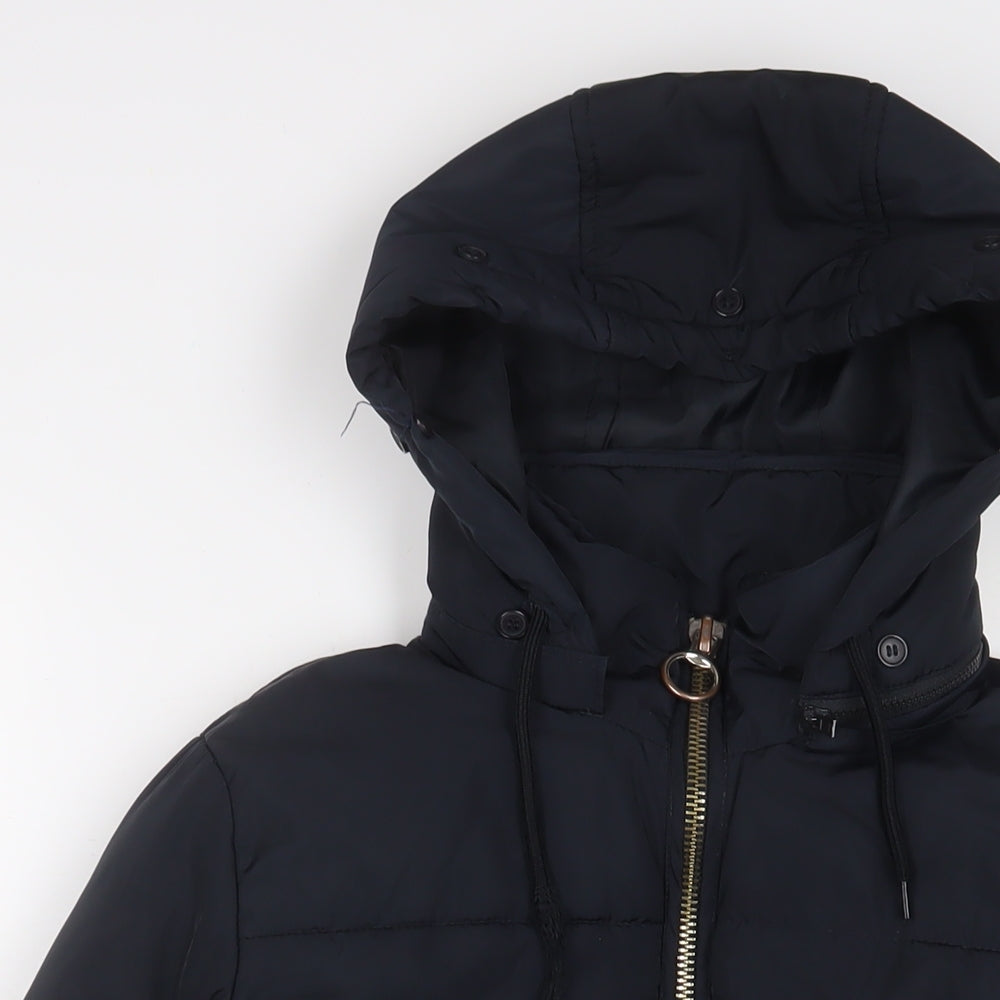 Topshop Womens Blue Quilted Coat Size 6 Zip - Zip Pockets