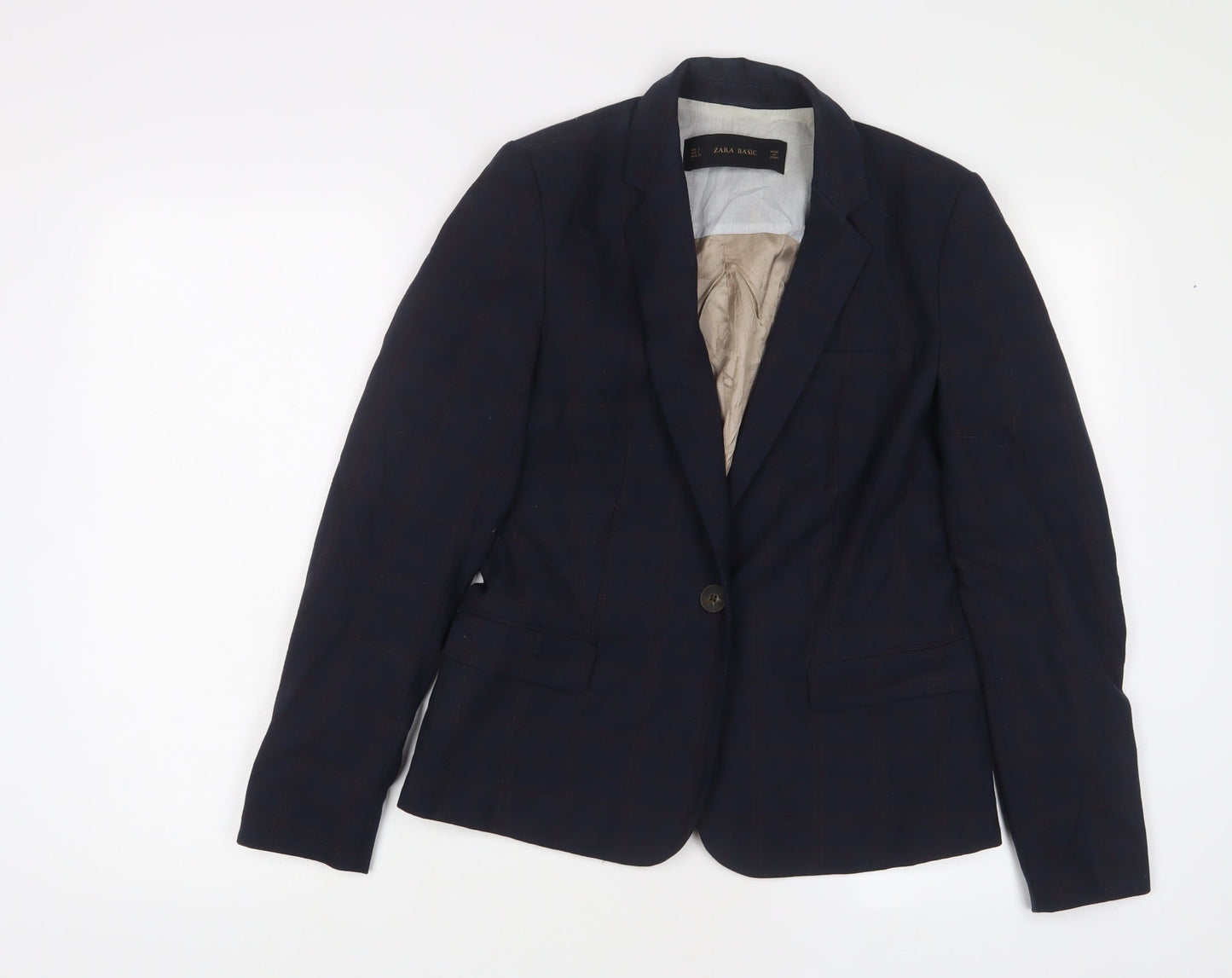 Zara Womens Blue Plaid Jacket Blazer Size S Button