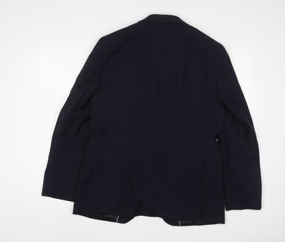Back view of Autograph men’s blue wool jacket suit jacket, size 40, regular - inside pockets
