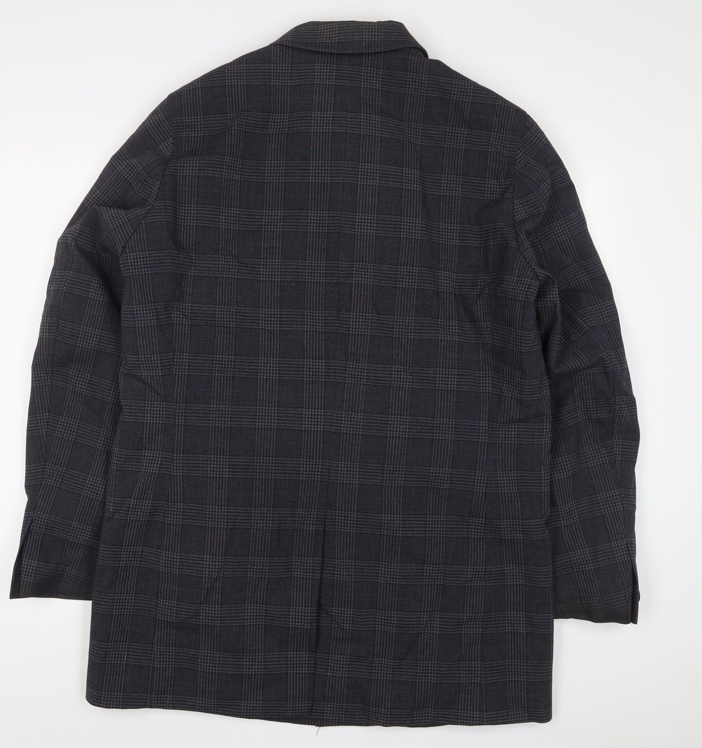 Marks and Spencer Mens Grey Plaid Jacket Coat Size M Button - Pockets