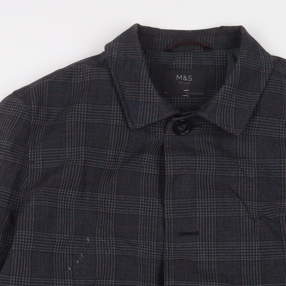 Marks and Spencer Mens Grey Plaid Jacket Coat Size M Button - Pockets