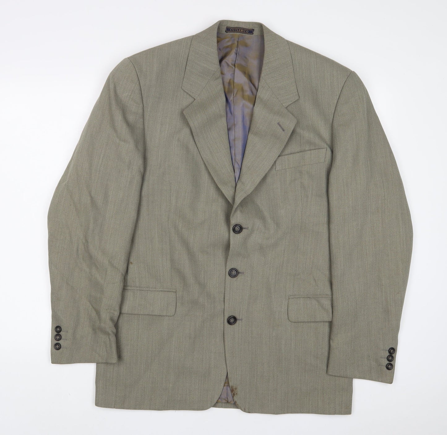Culter & Co Mens Green Wool Jacket Suit Jacket Size 38 Regular