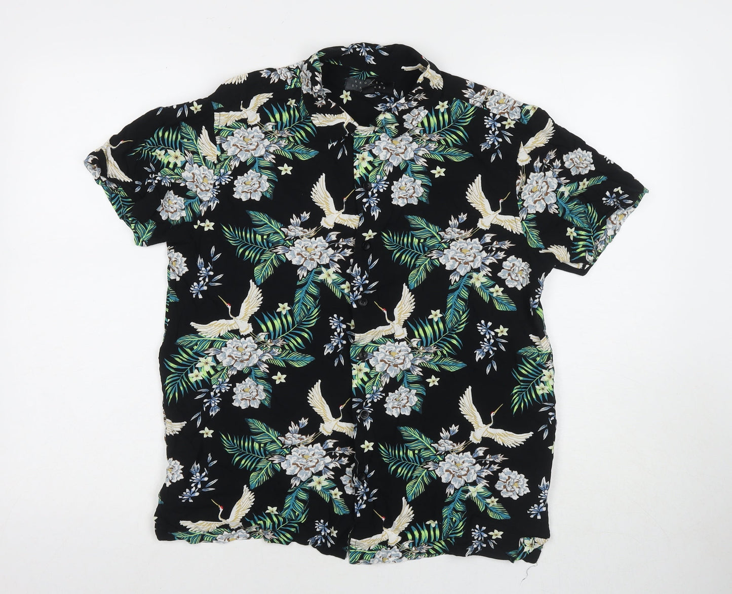 Broken Standard Womens Multicoloured Floral Viscose Basic Button-Up Size M Collared