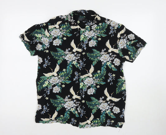 Broken Standard Womens Multicoloured Floral Viscose Basic Button-Up Size M Collared