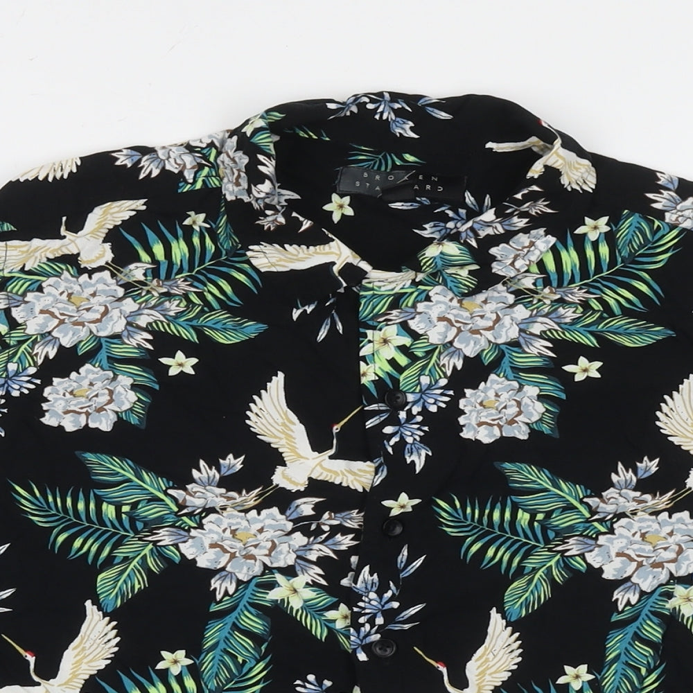 Broken Standard Womens Multicoloured Floral Viscose Basic Button-Up Size M Collared