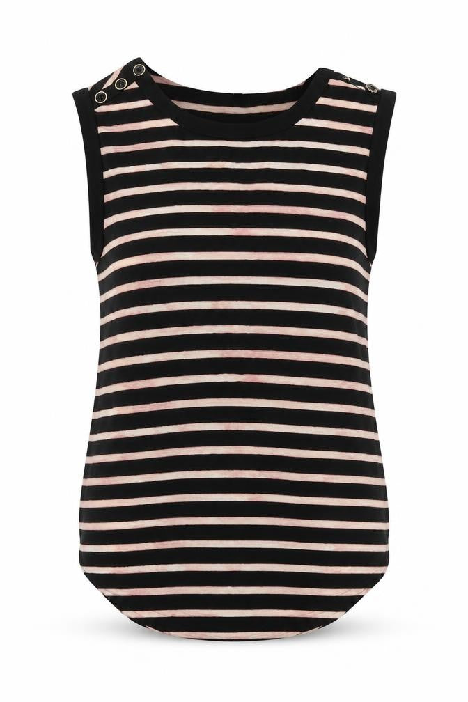 NEXT Womens Black Striped Polyester Basic Tank Size 6 Round Neck