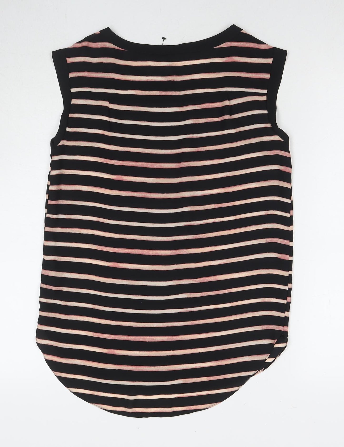 NEXT Womens Black Striped Polyester Basic Tank Size 6 Round Neck