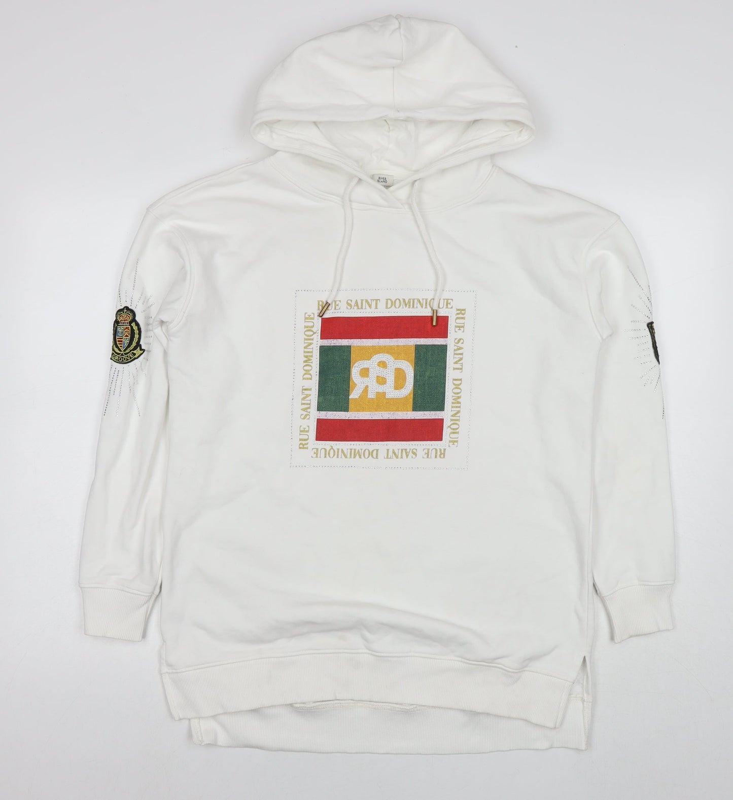River Island Mens White Cotton Pullover Hoodie Size XS - Embellishment Detail Logo