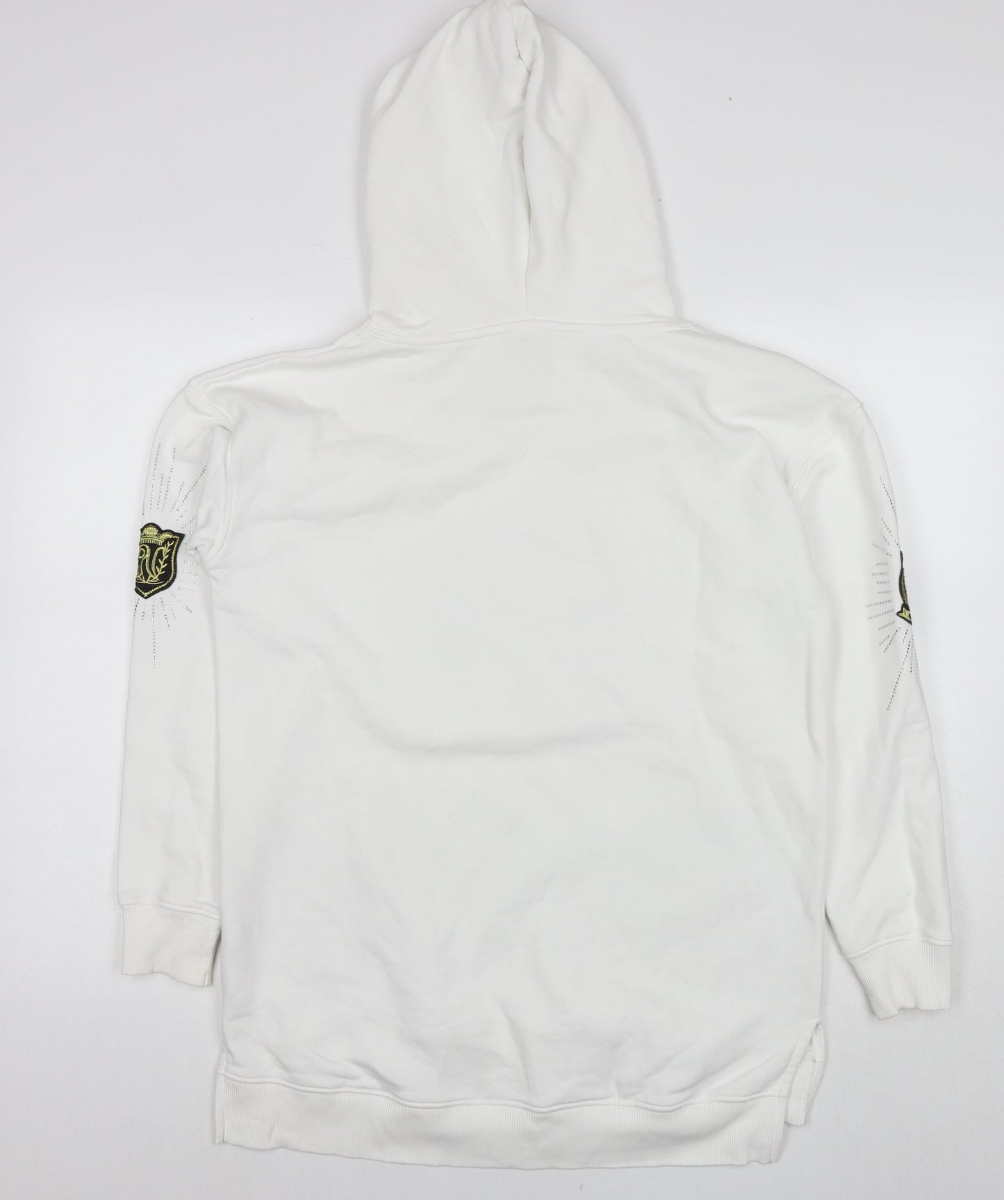 River Island Mens White Cotton Pullover Hoodie Size XS - Embellishment Detail Logo