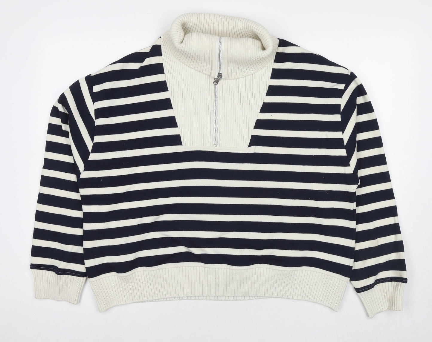 Marks and Spencer Womens Blue Striped Cotton Pullover Sweatshirt Size L Pullover