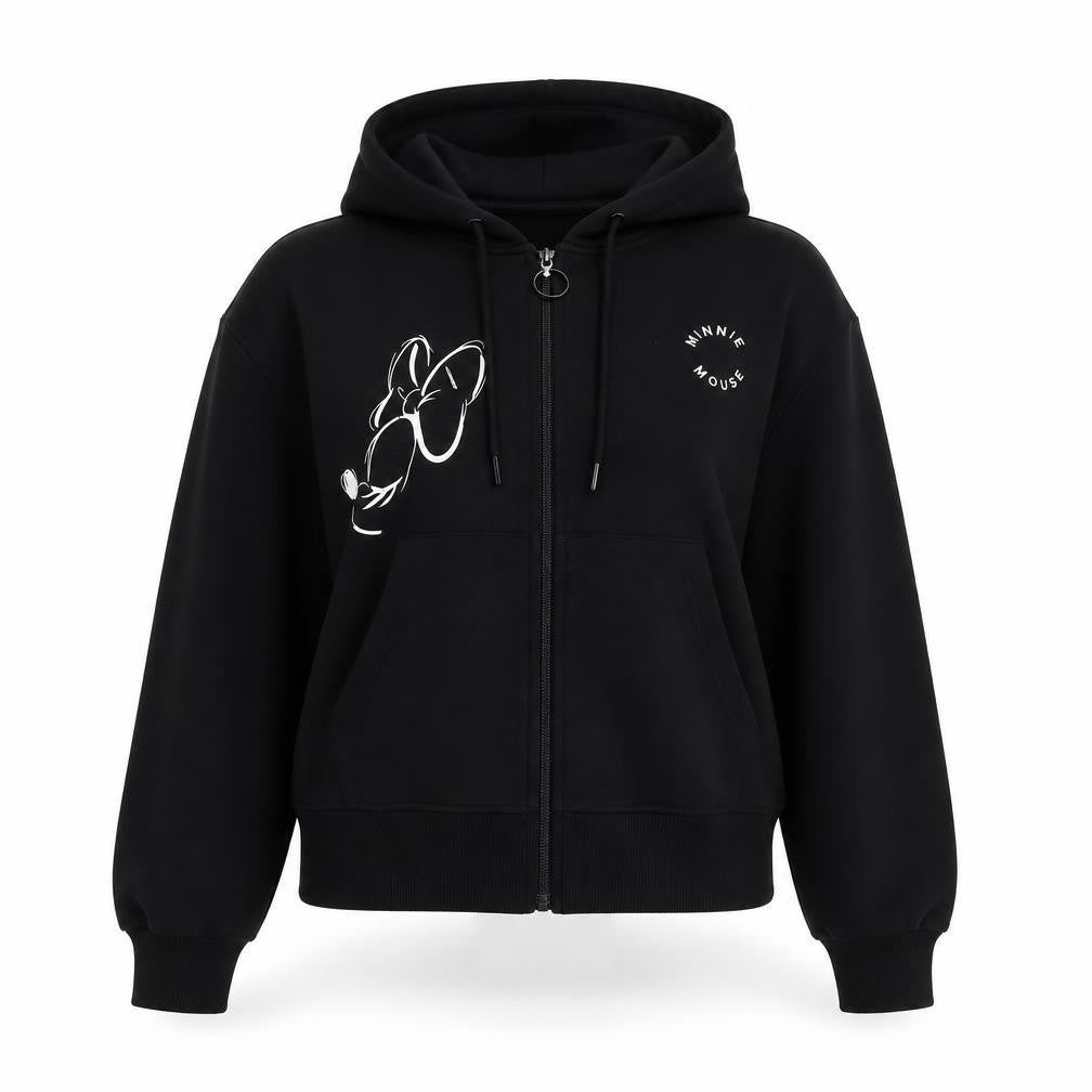 Disney Womens Black Polyester Pullover Hoodie Size S Zip - Minnie Mouse