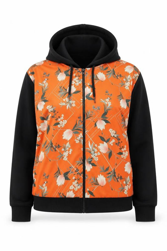Topshop Womens Black Floral Polyester Full Zip Hoodie Size 8 Zip