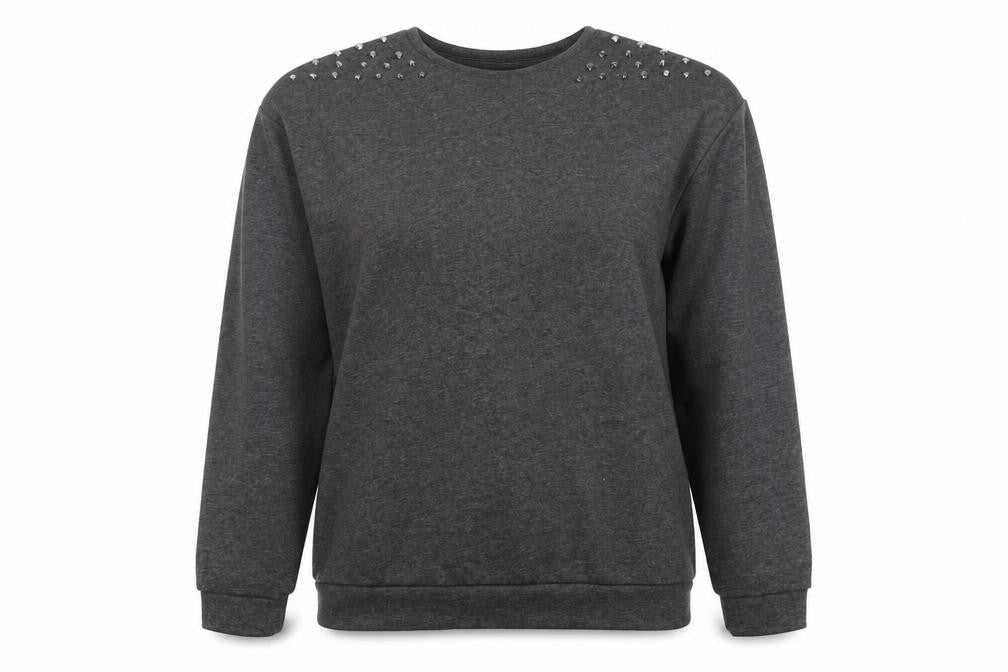 Glamours Womens Grey Polyester Pullover Sweatshirt Size 14 Pullover - Studs Detail