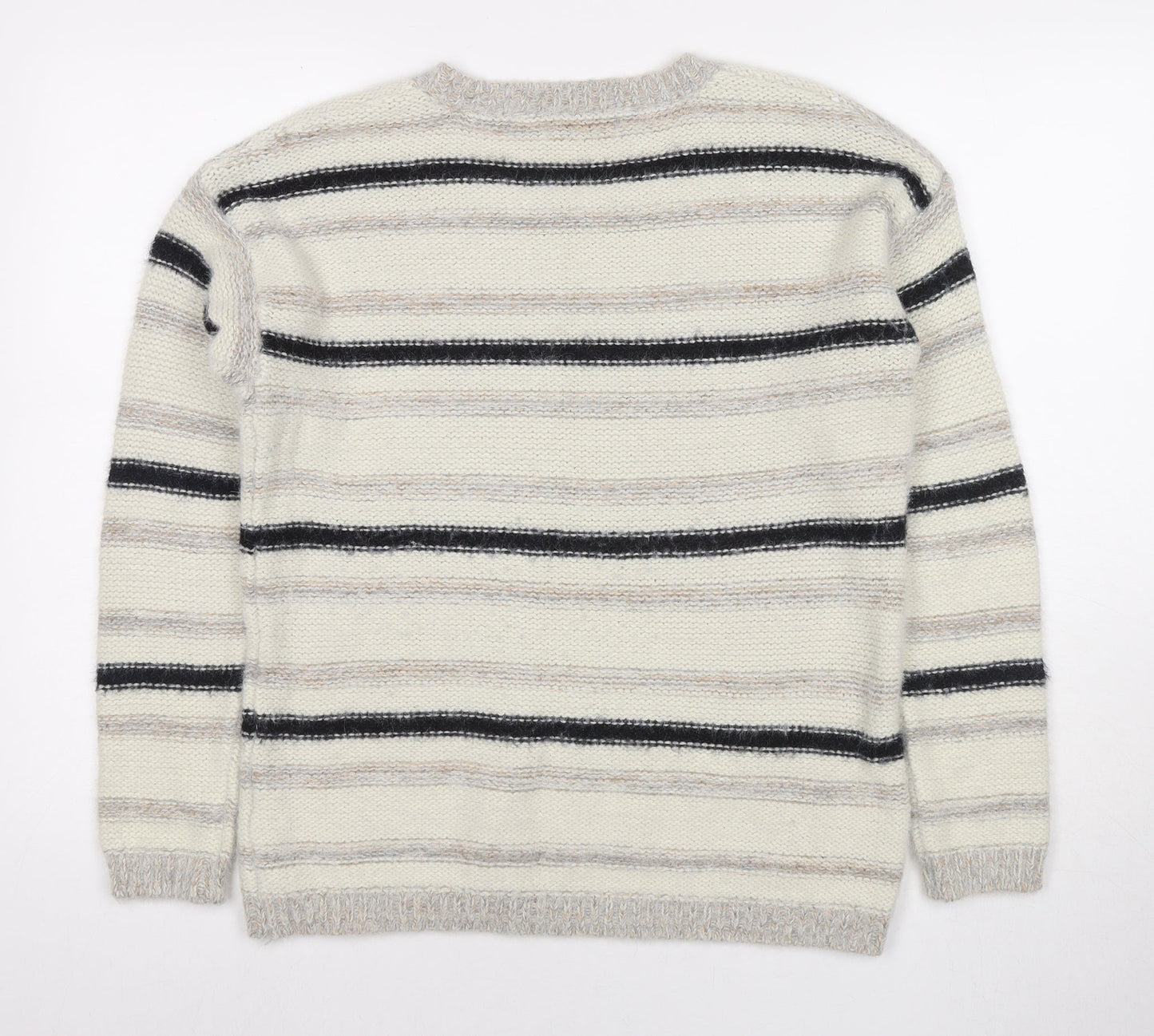 Cameo Rose Womens Beige Round Neck Striped Acrylic Pullover Jumper Size M - Size M/L