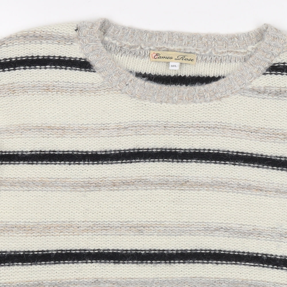 Cameo Rose Womens Beige Round Neck Striped Acrylic Pullover Jumper Size M - Size M/L