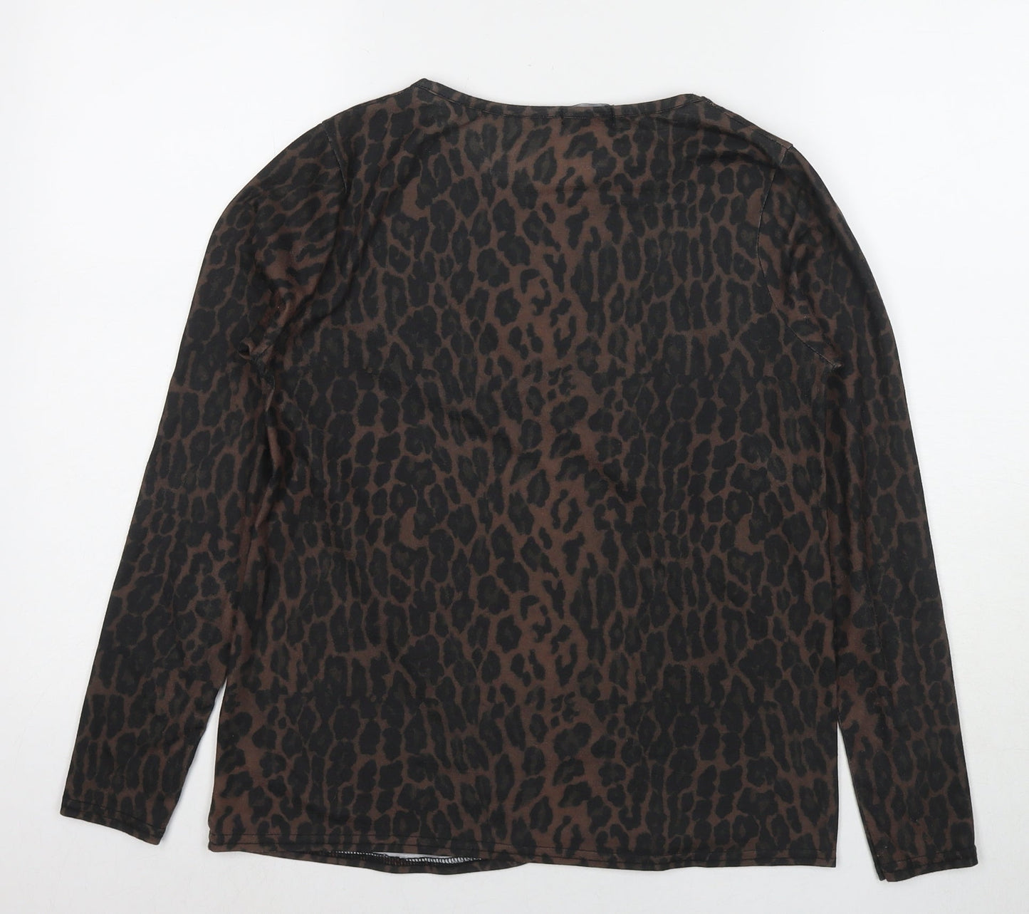 PRETTYLITTLETHING Womens Black Animal Print Polyester Basic T-Shirt Size 10 Round Neck - Leopard Print