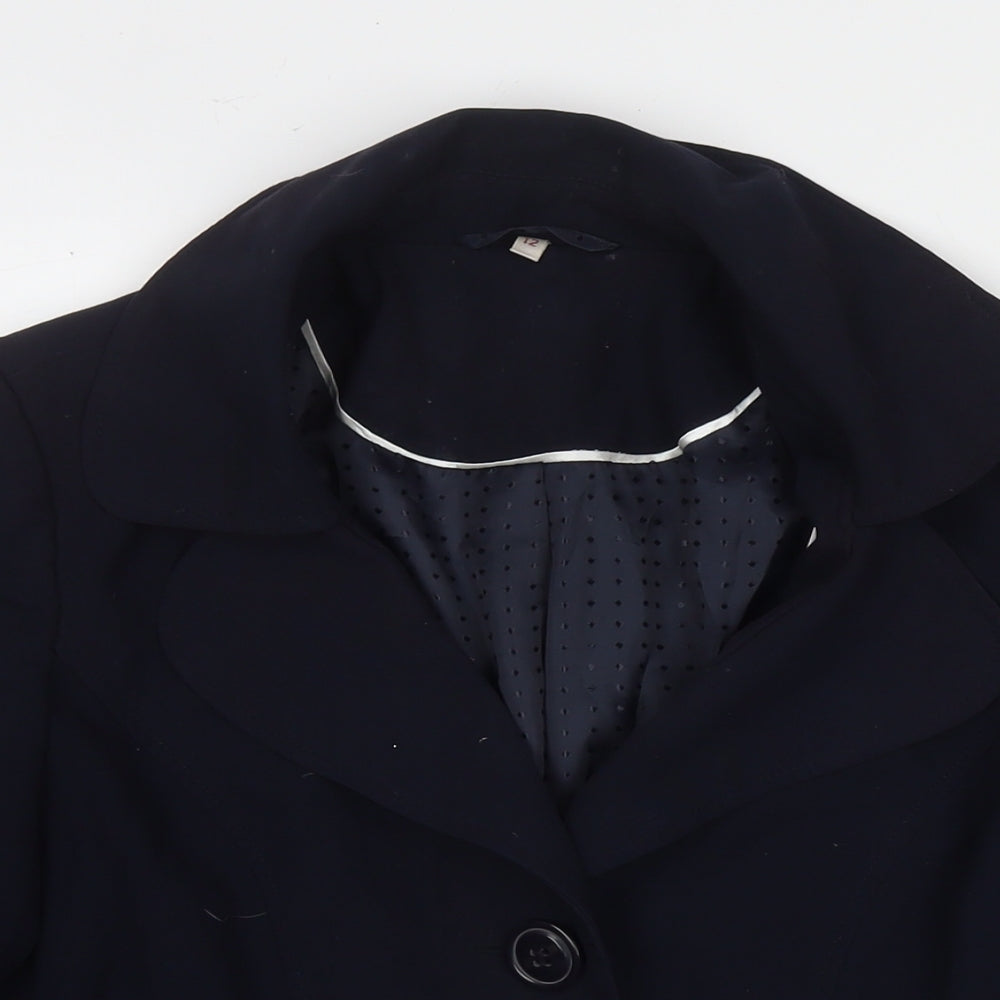 EWM Womens Blue Jacket Blazer Size 12 Button