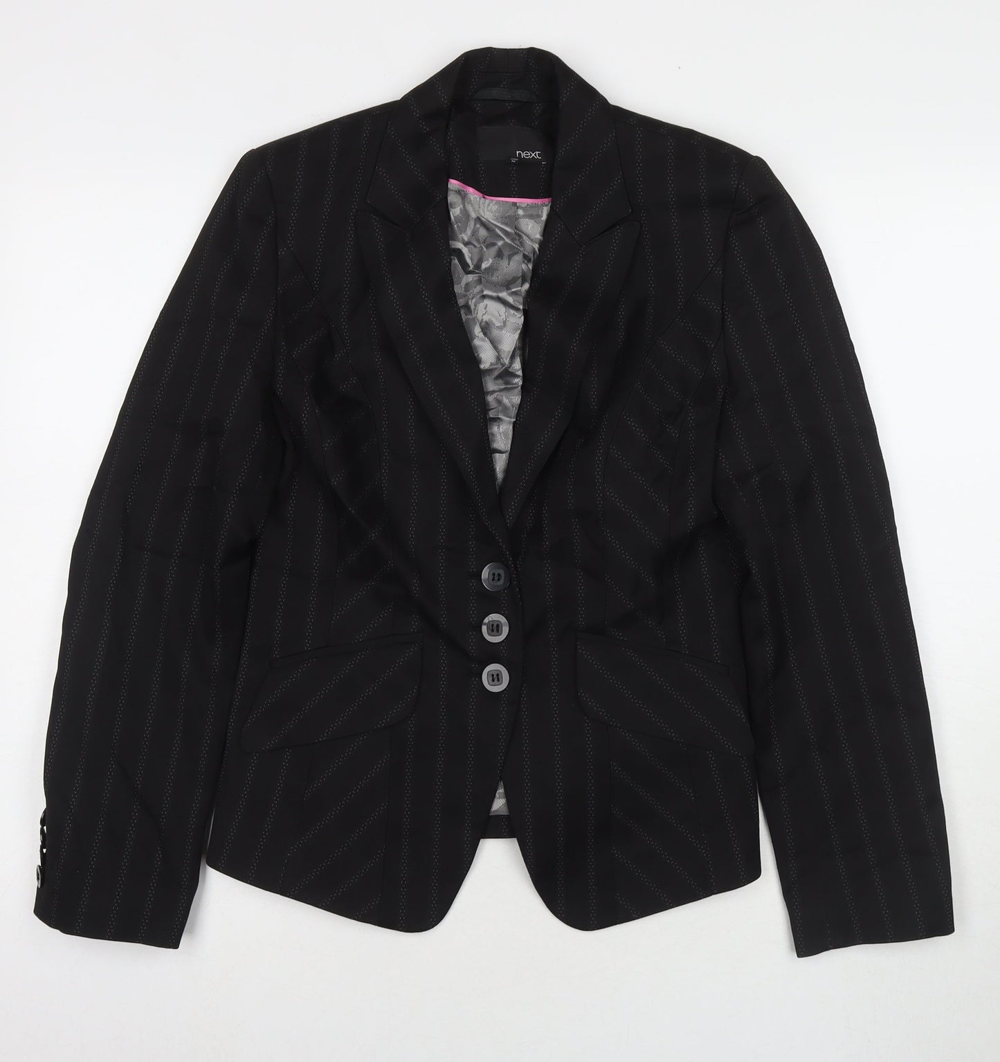 NEXT Womens Black Striped Jacket Blazer Size 12 Button