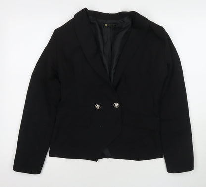 Additional front view of I SAW IT FIRST women’s black jacket blazer, size UK 8, button