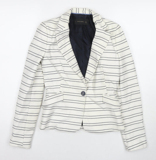 Zara Womens White Striped Jacket Blazer Size XS Button