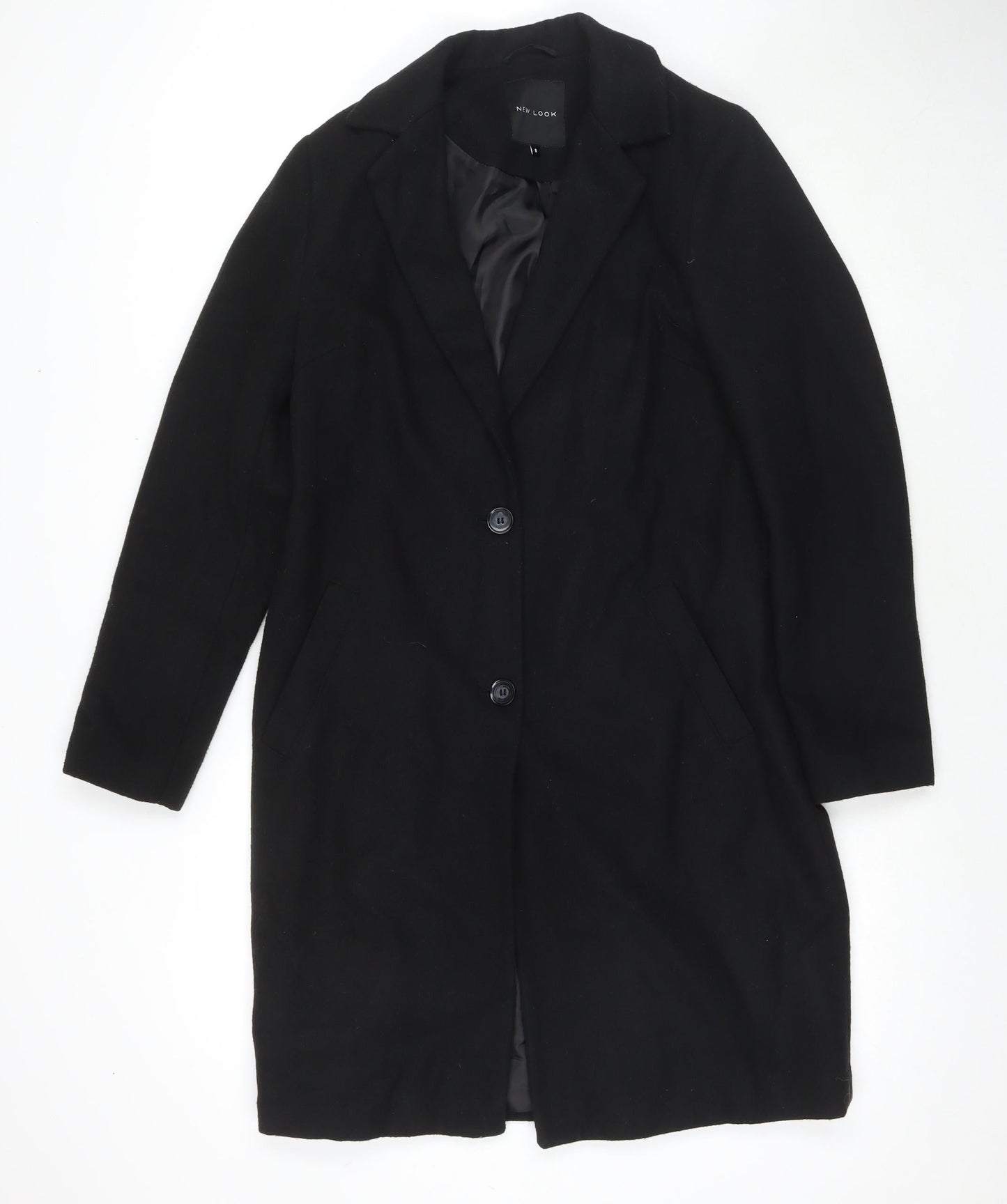 New Look Womens Black Overcoat Coat Size 8 Button