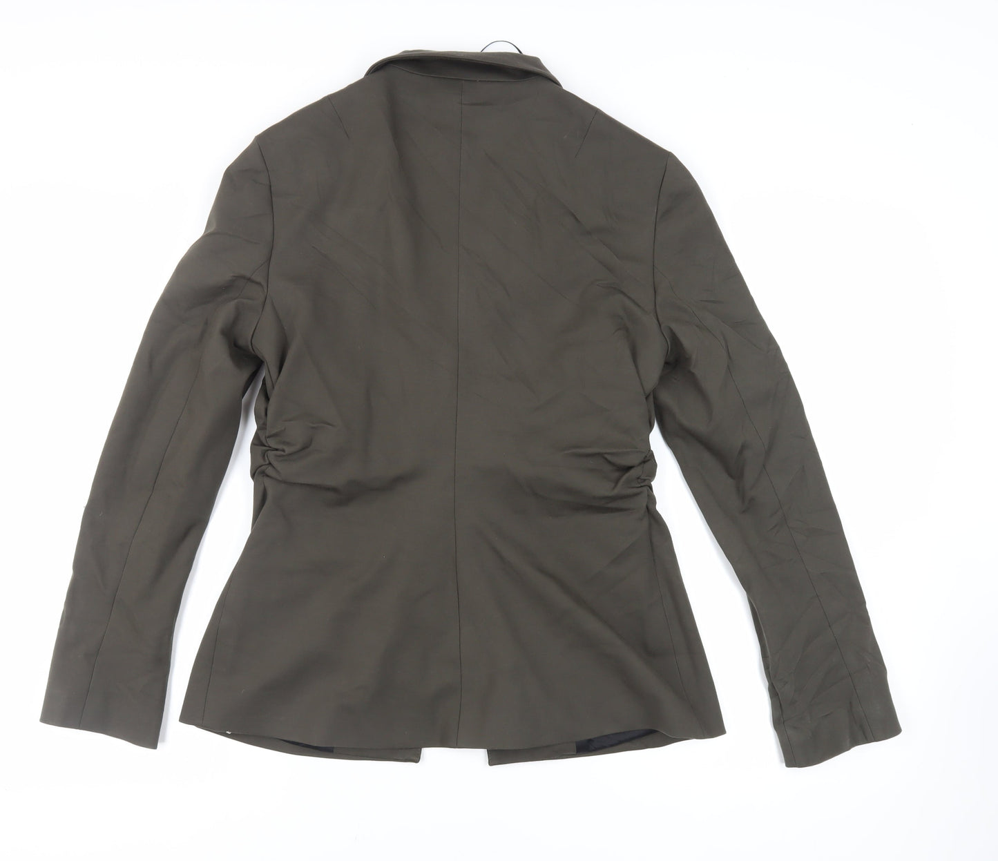 Zara Womens Green Jacket Blazer Size L Hook & Eye - Ruched Sides