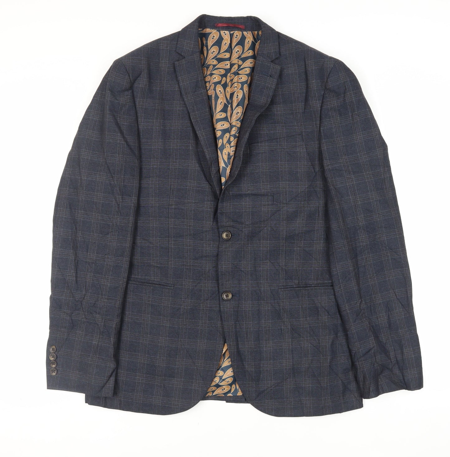 NEXT Mens Blue Plaid Polyester Jacket Suit Jacket Size 42 Regular