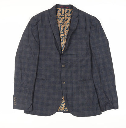 Next Mens Blue Plaid Polyester Jacket Suit Jacket Size 42 Regular