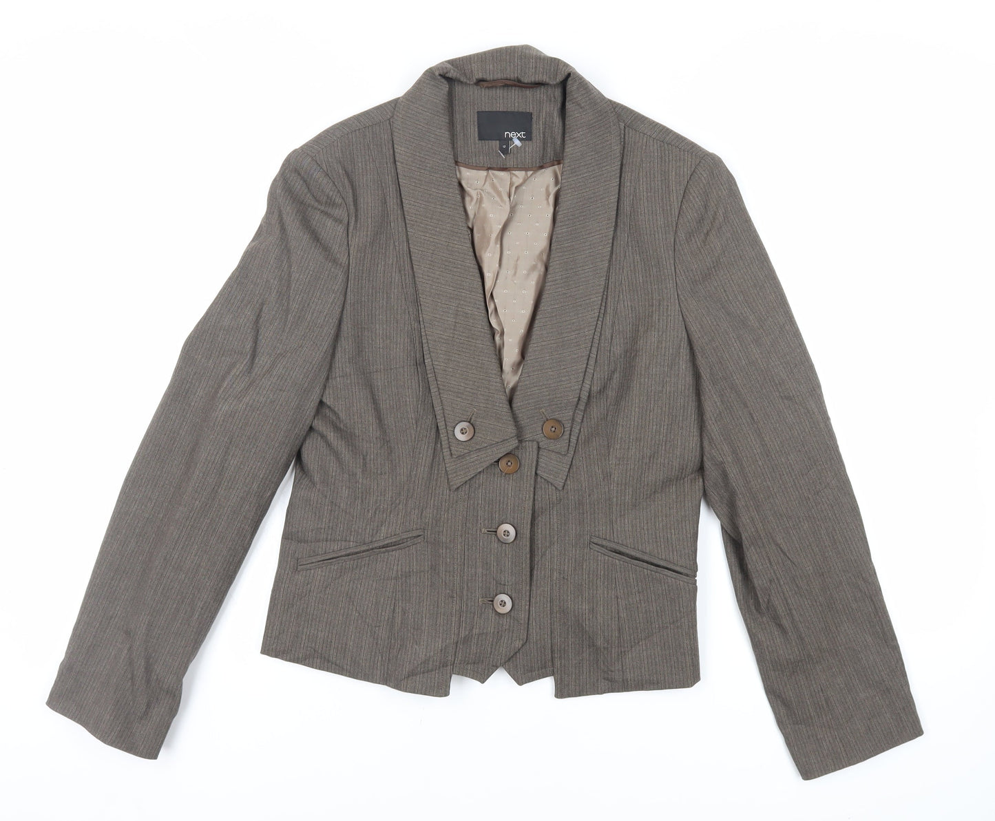 NEXT Womens Brown Striped Jacket Blazer Size 12 Button