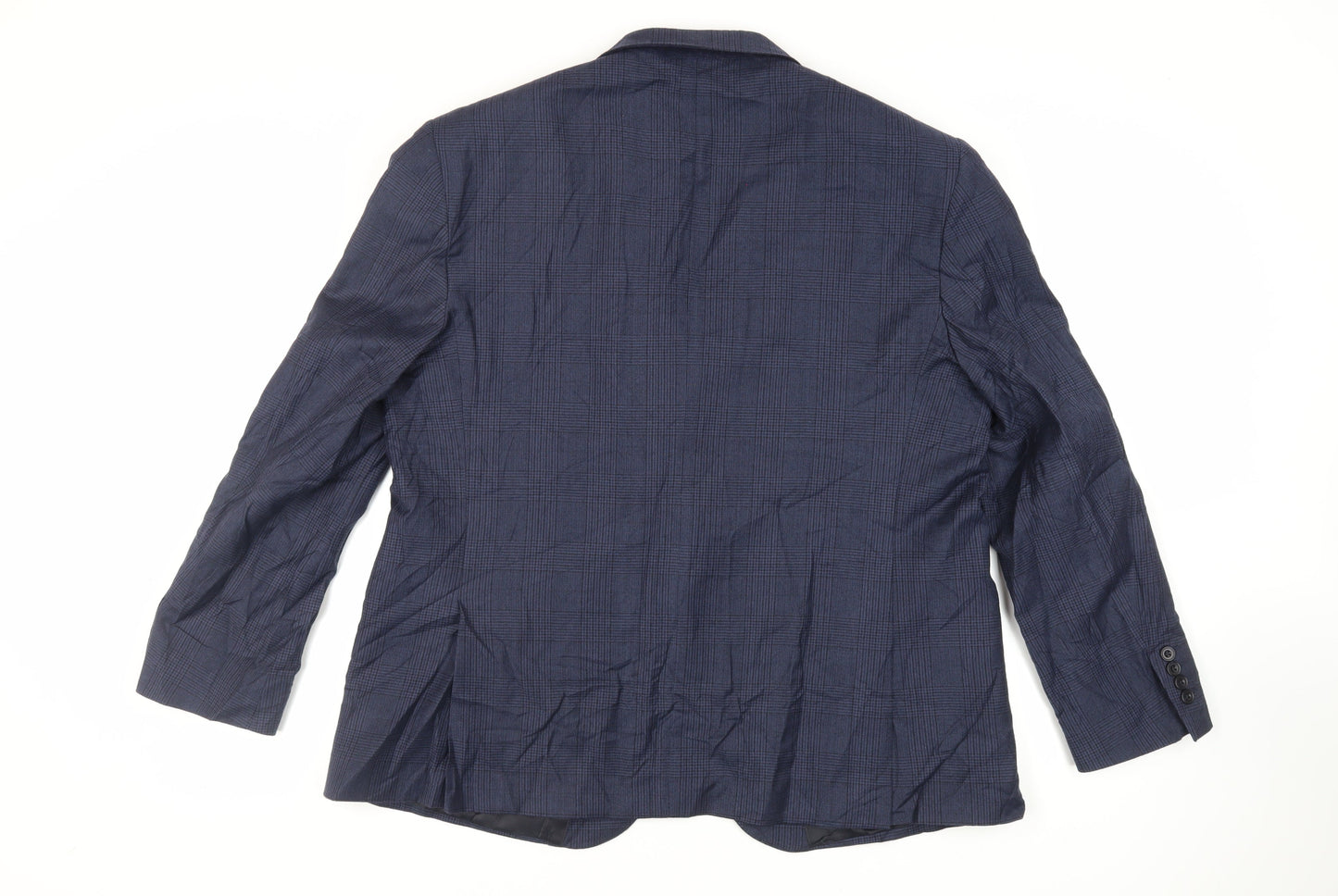 Marks and Spencer Mens Blue Plaid Wool Jacket Suit Jacket Size 46 Regular
