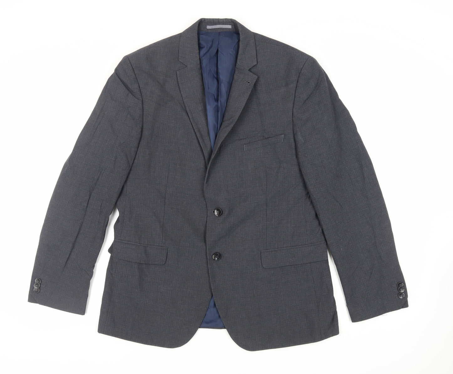 Marks and Spencer Mens Blue Plaid Polyester Jacket Suit Jacket Size 42 Regular