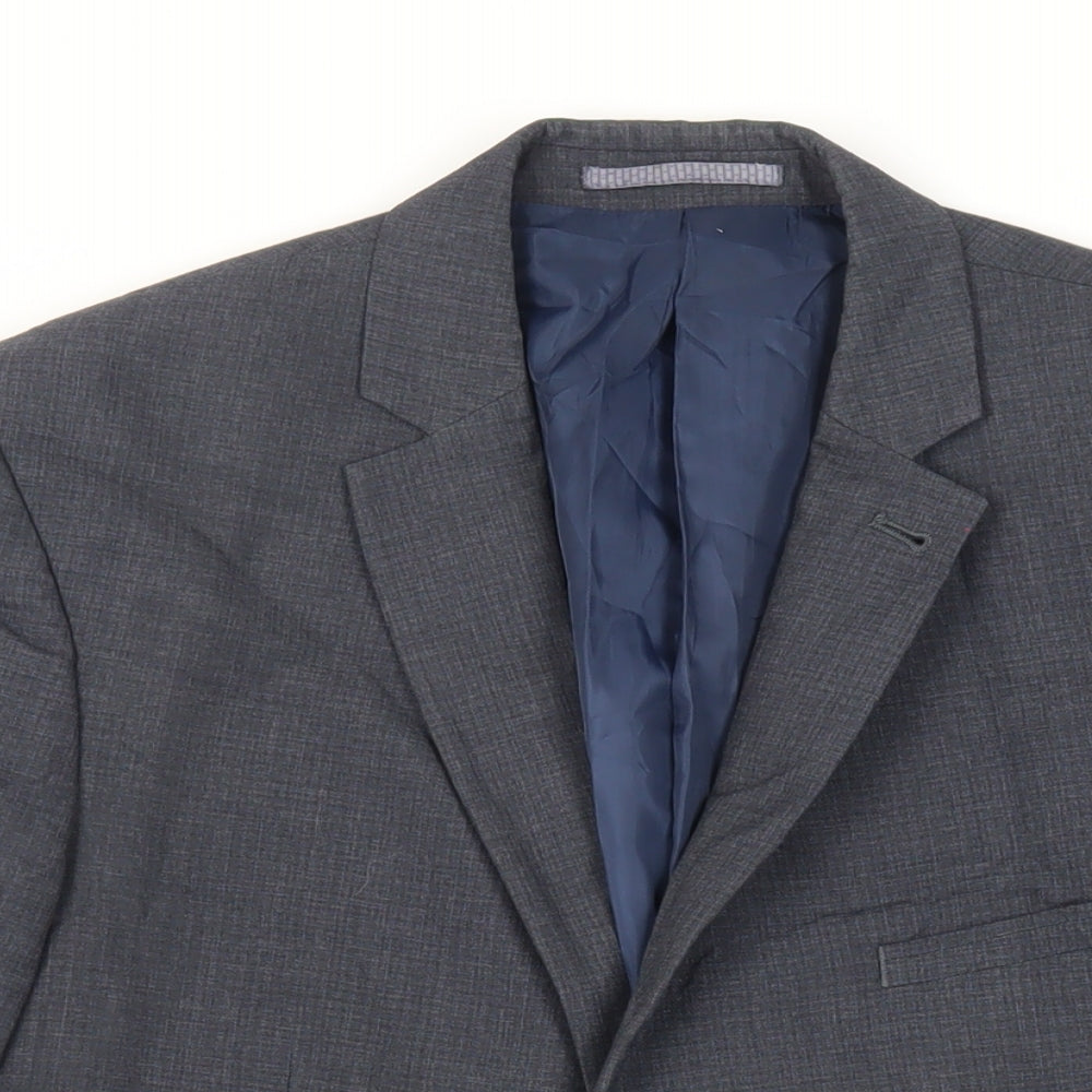Marks and Spencer Mens Blue Plaid Polyester Jacket Suit Jacket Size 42 Regular
