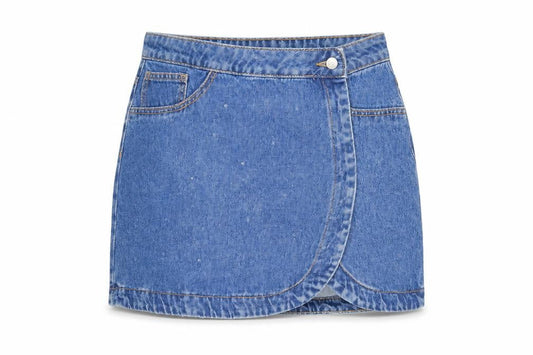 Denim & Co. Womens Blue Cotton Wrap Skirt Size 10 Button - Pockets