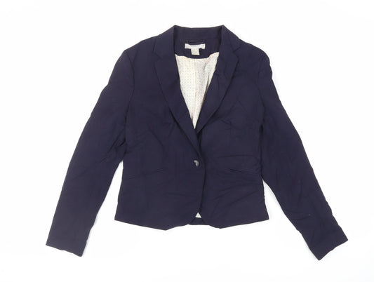 H&M Womens Blue Jacket Blazer Size 10 Button