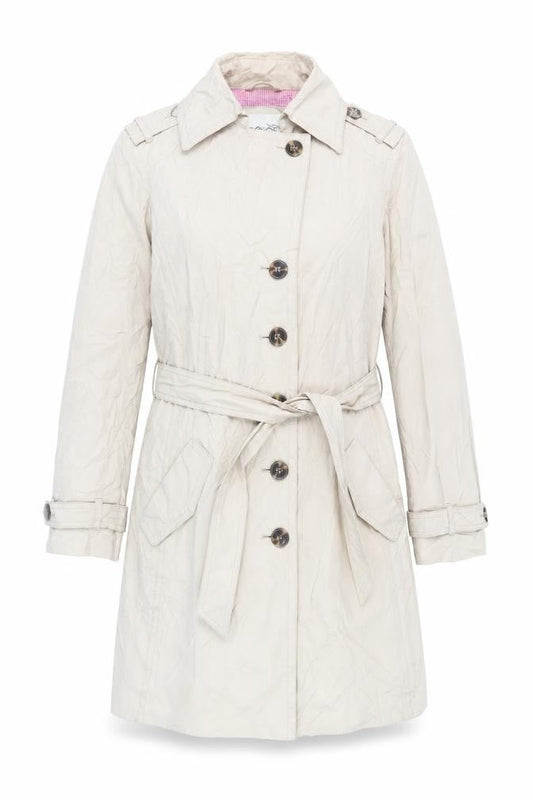 Front view of ESPRIT women’s beige trench coat coat, size UK 14, button - belted