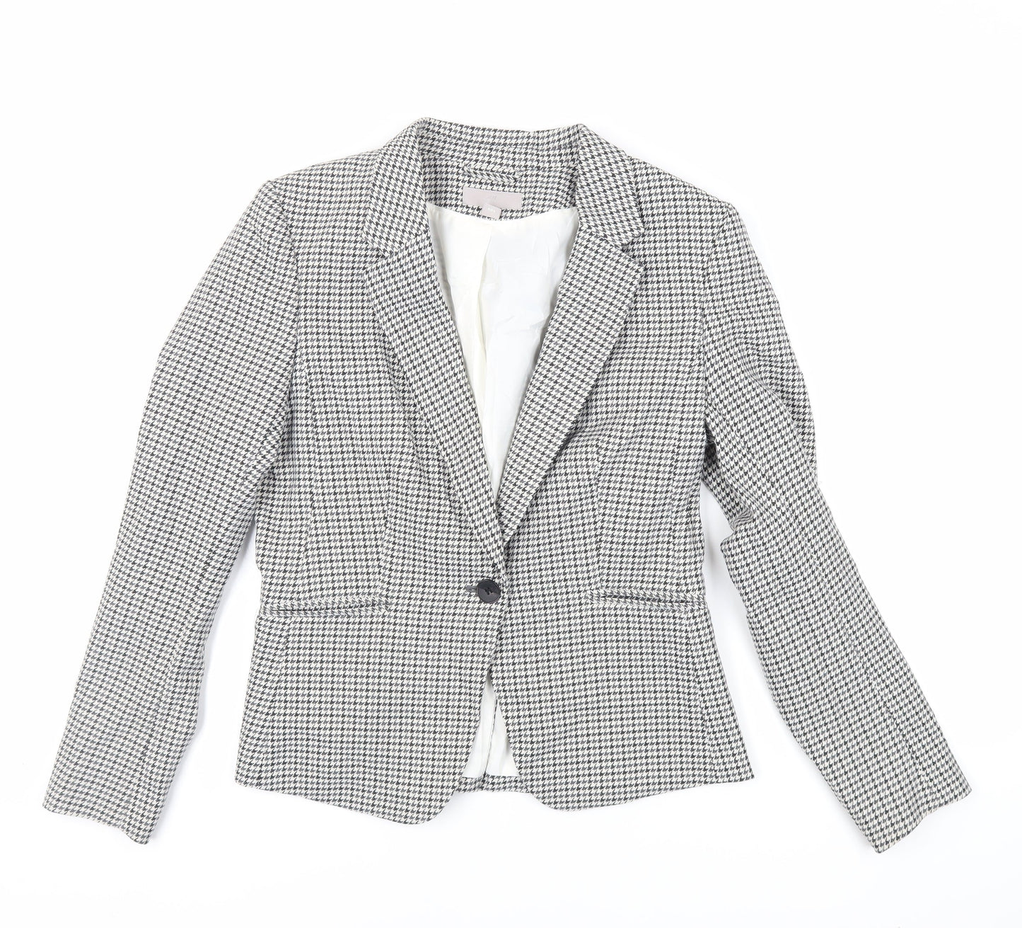 H&M Womens Grey Geometric Jacket Blazer Size 12 Button