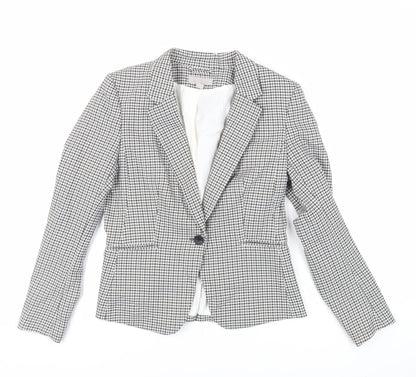 H&M Womens Grey Geometric Jacket Blazer Size 12 Button