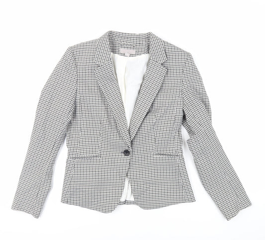 H&M Womens Grey Geometric Jacket Blazer Size 12 Button