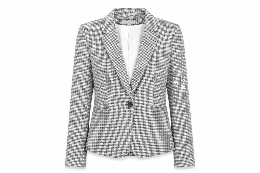 H&M Womens Grey Geometric Jacket Blazer Size 12 Button