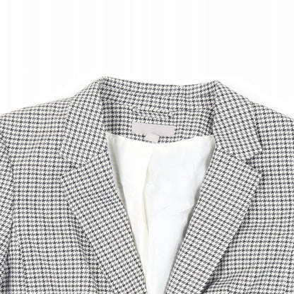 H&M Womens Grey Geometric Jacket Blazer Size 12 Button