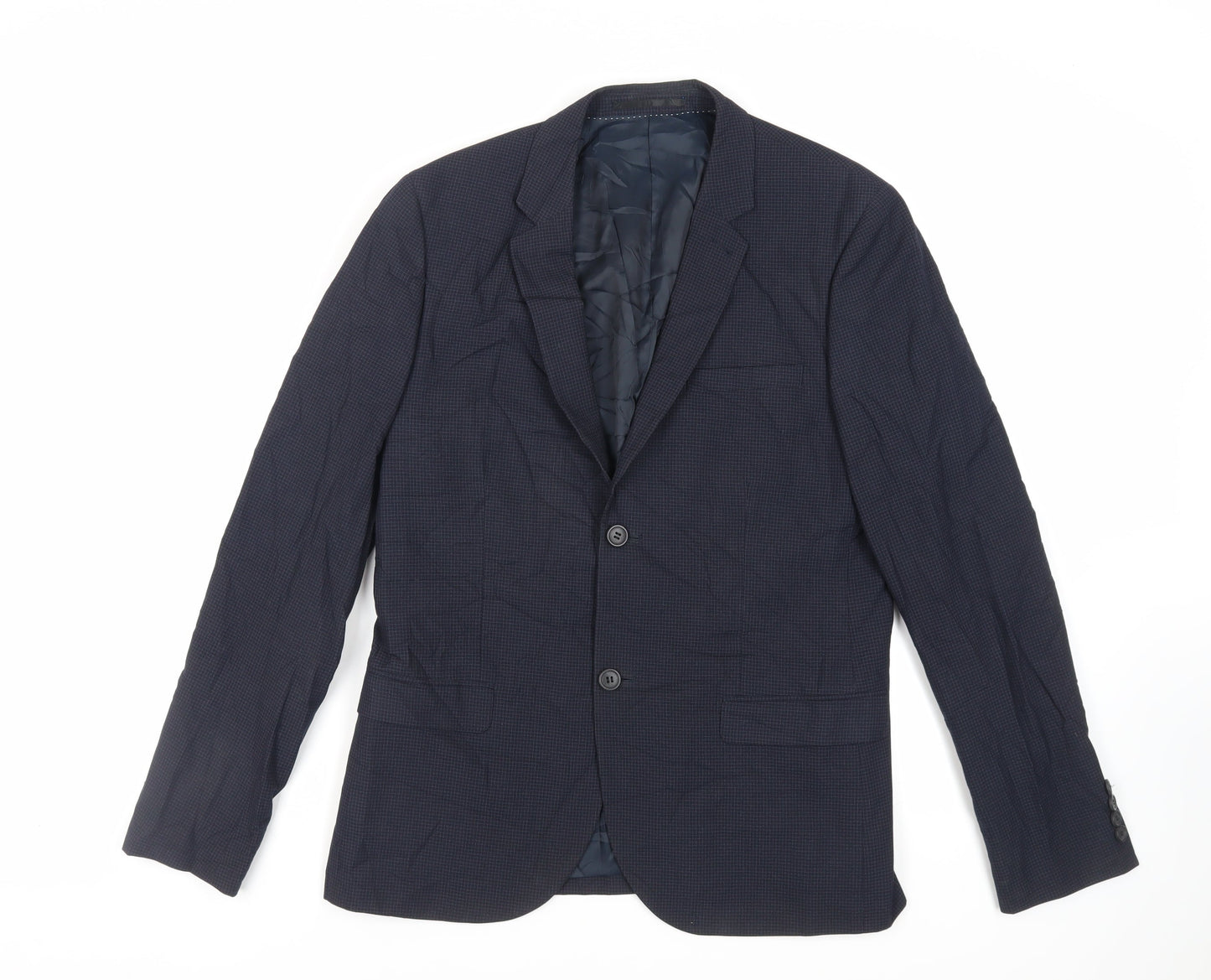 Topman Mens Blue Check Polyester Jacket Suit Jacket Size 40 Regular