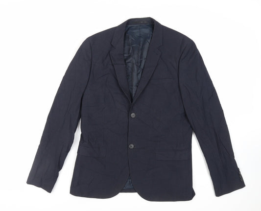 Topman Mens Blue Check Polyester Jacket Suit Jacket Size 40 Regular